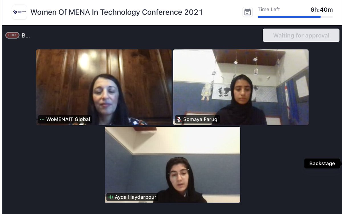 SallyNowroozi's tweet photo. My role models will always been the younger generation. Here is Somaya Faruqi + Ayda Haydarpour from Afghan Girls Robotics Team sharing her incredible work and story of #girlsinSTEM #AfghangirlsinSTEM @WOMENAinTech #accelerateMENA https://t.co/kY6hCYEFcb