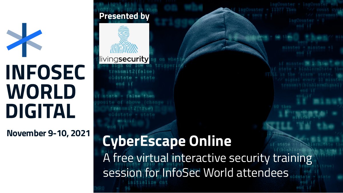InfoSec_World's tweet photo. #InfoSecWorld #DIGITAL is next week, and all attendees are invited to participate in #CyberEscape Online presented by @Living_Security. Advanced signup is required, so make sure to register today! #cybersecurity #infosec #virtualconference 
https://t.co/Vh8JXr8m4A https://t.co/jRQ3Y7ylwZ
