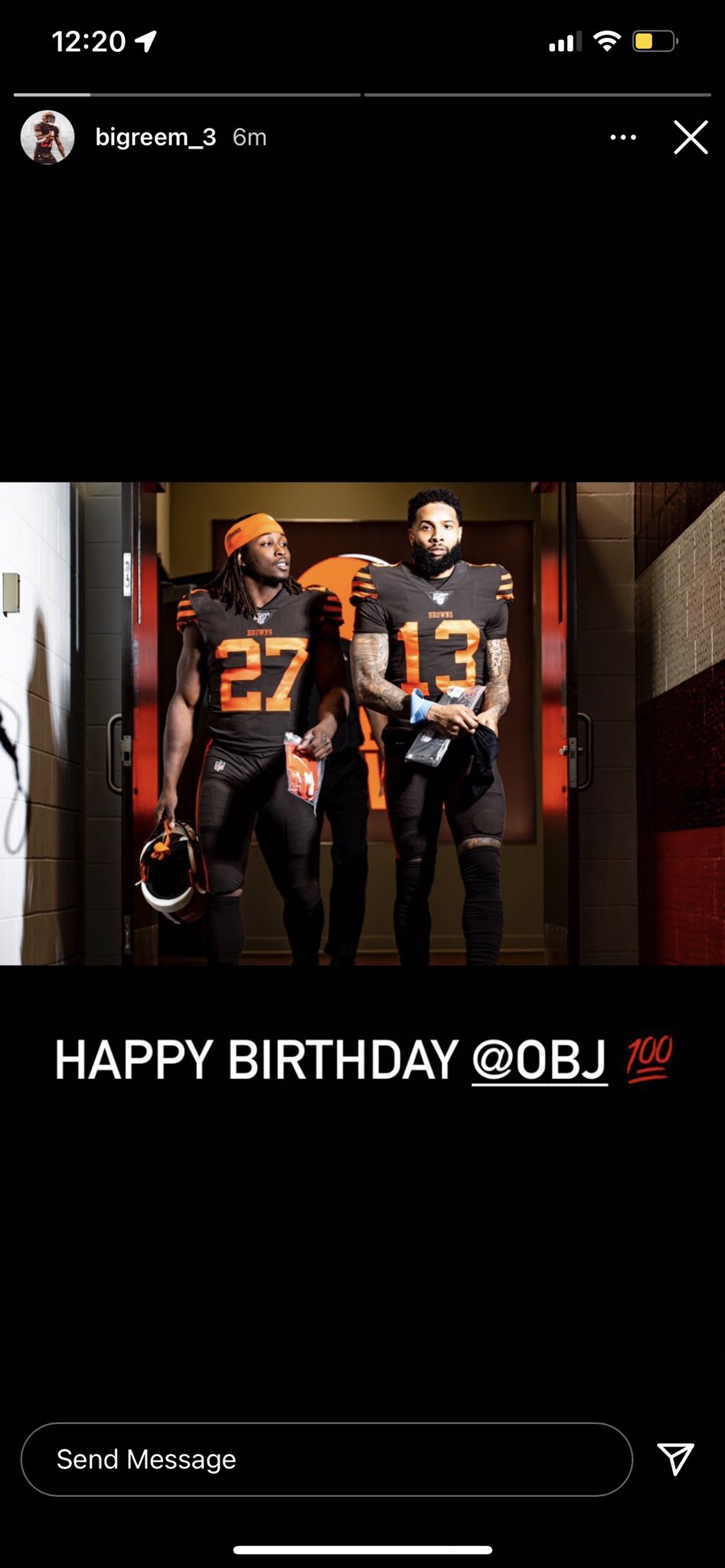  RB Kareem Hunt wishes his former teammate Odell Beckham Jr. a happy birthday on Instagram: 