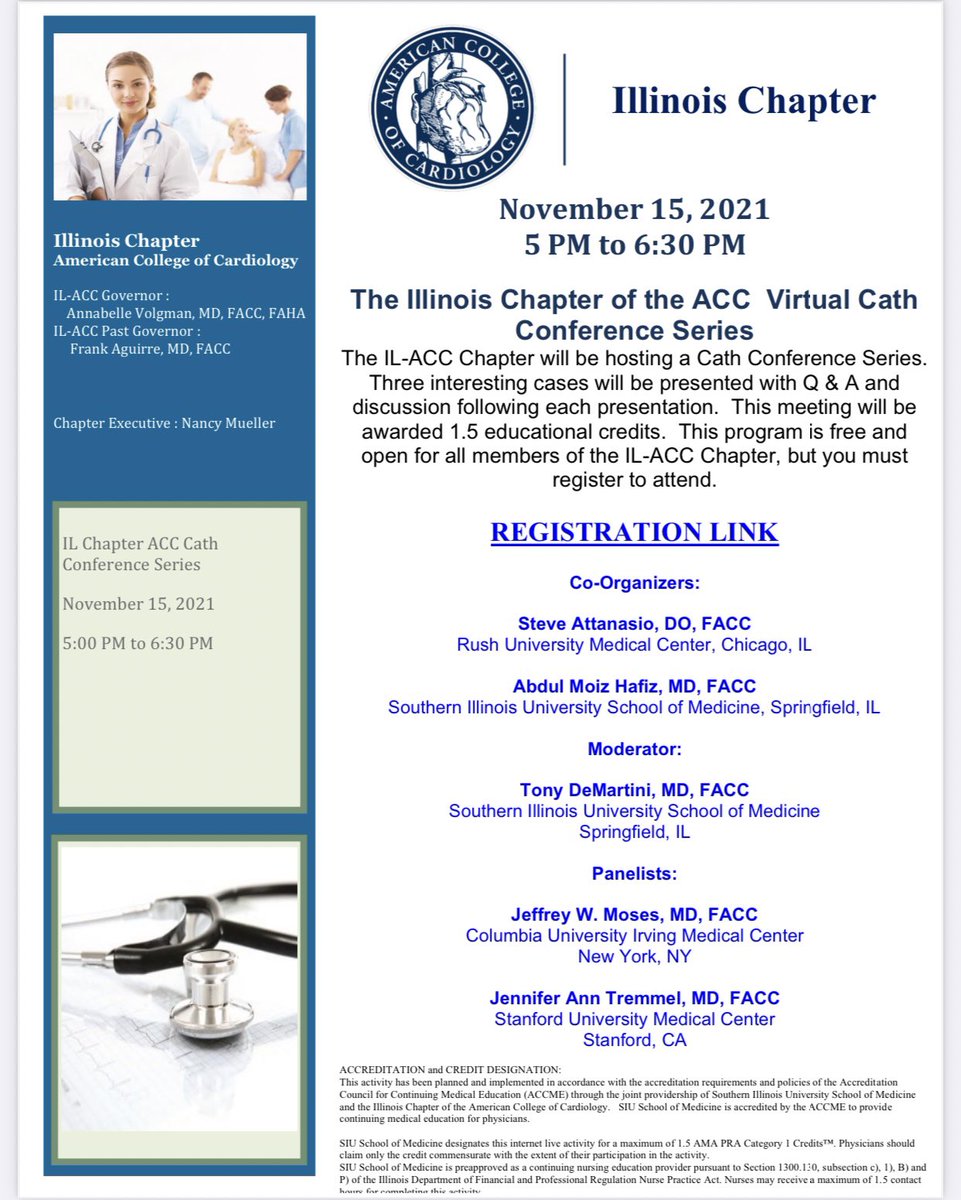 IllinoisACC's tweet photo. Join the @ILACC as we host our next Cath Conference💉
For a fun filled evening of high yield interventional #cardiology learning 👩🏻🏫👨🏾🏫🧑🏼🏫
🗓November 15th ⏰ 5 pm CDT
🆓registration: https://t.co/AY62plfojl
#ACCFIT #CardioTwitter https://t.co/i6RuO0OkiF
