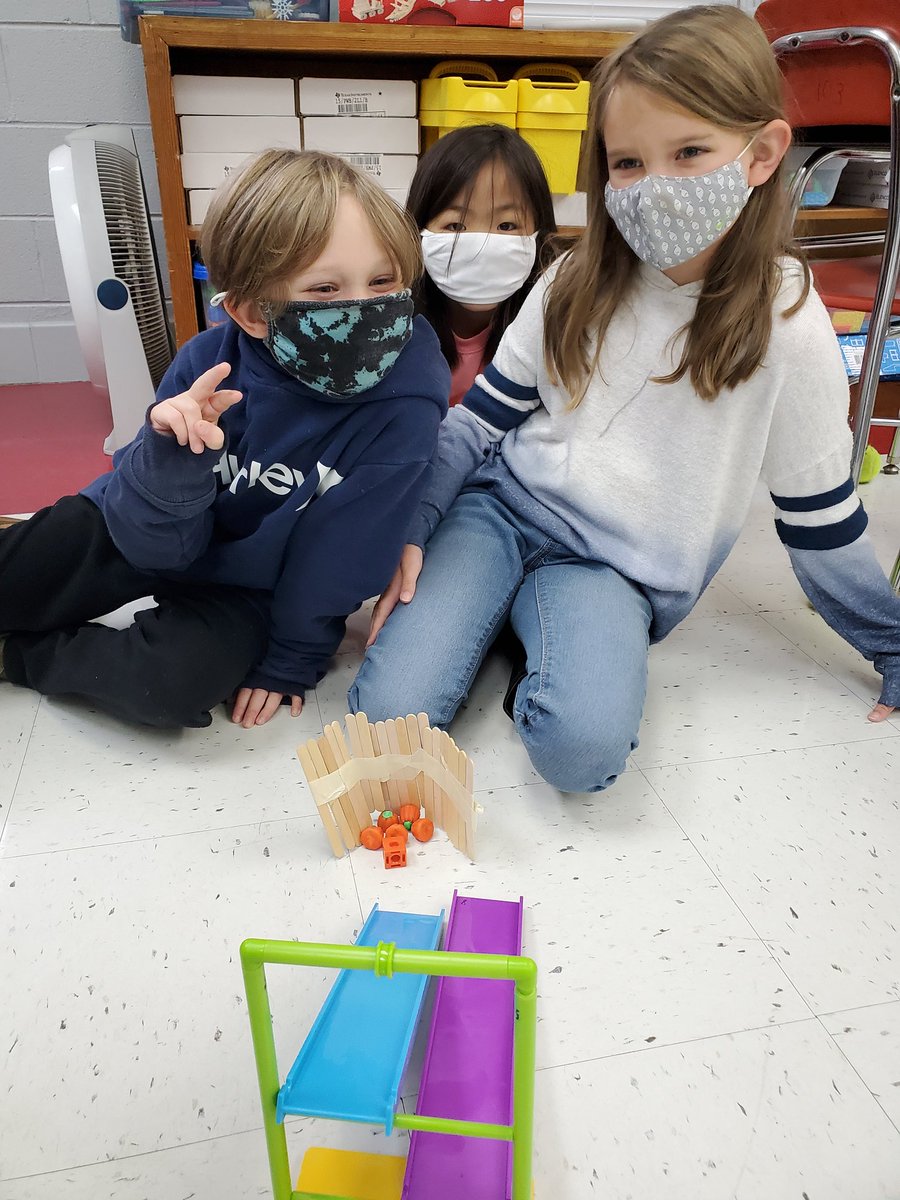 herschelsusan's tweet photo. We built strong fences to protect Spookley and his pumpkin friends in case another storm hits the pumpkin patch. We used ramps to roll (and slide) Spookley and his friends into the fence to test it. #stemandliteracy @hescubcats @JTWord111 https://t.co/foZCMjPtib