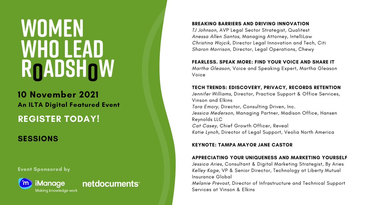 ILTANet's tweet photo. Registration for the Women Who Lead Roadshow event closes on Monday at 5 PM CT! Will you be joining us?
Secure your spot if you haven't: https://t.co/1TkccORRm1!
#ILTARoadie #ILTAWWL #legaltech #womeninlegaltech https://t.co/6BloVciJIK