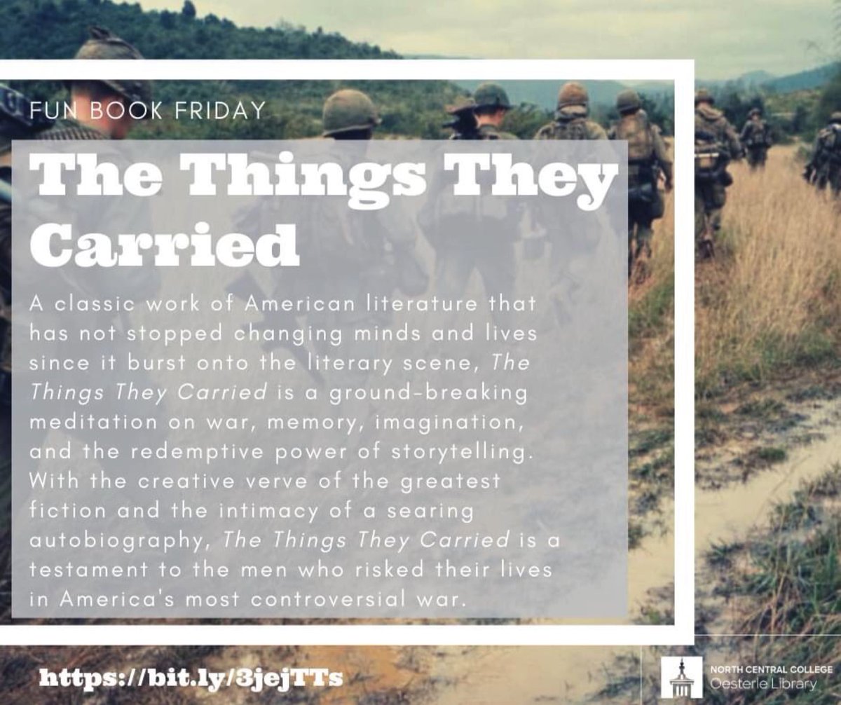 oesterlelib's tweet photo. November is also National Veterans and Military Families Month! This month will be used to recognize and thank veterans for their service and their families for their sacrifice. This all-time classic #FunBookFriday by veteran Tim O'Brien encapsulates the complicated nature of war https://t.co/Xg5aTDVu6q
