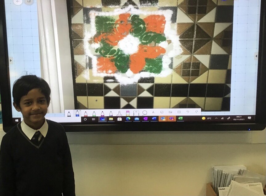 LaxtonJunior's tweet photo. One of our #LJSYearFour children was proud to share this beautiful #rangoli he created yesterday to welcome #Lakshmi for #Diwali. #Community #WeAreLJS #Celebration https://t.co/ltio4mpVdZ