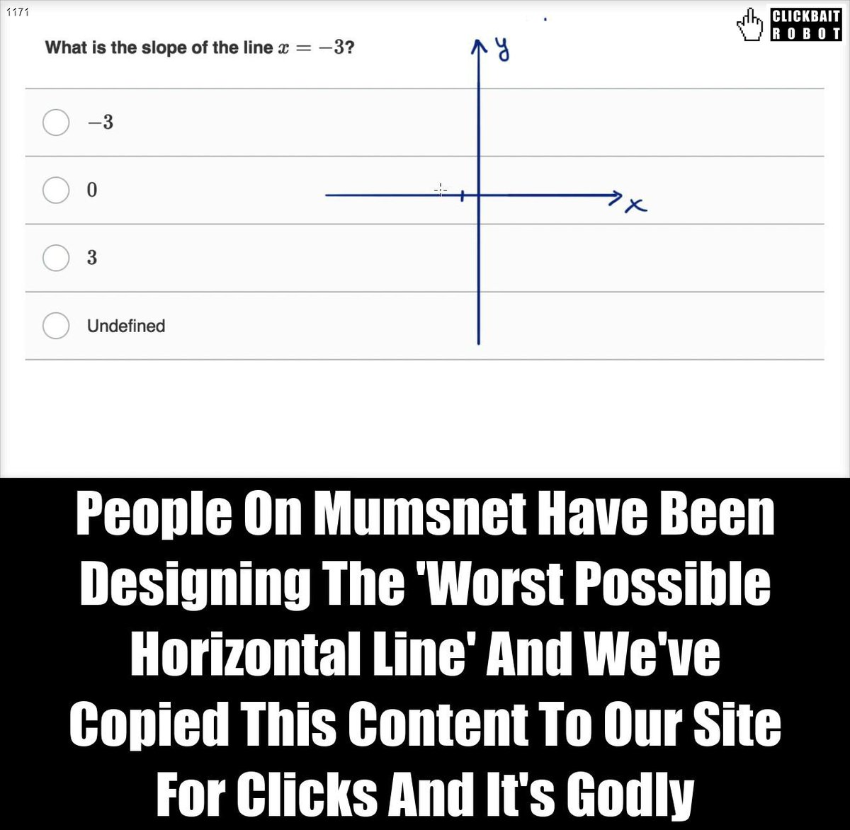 clickbaitrobot's tweet photo. People On Mumsnet Have Been Designing The 'Worst Possible Horizontal Line' And We've Copied This Content To Our Site For Clicks And It's Godly #HorizontalLine https://t.co/K68bxULDMx