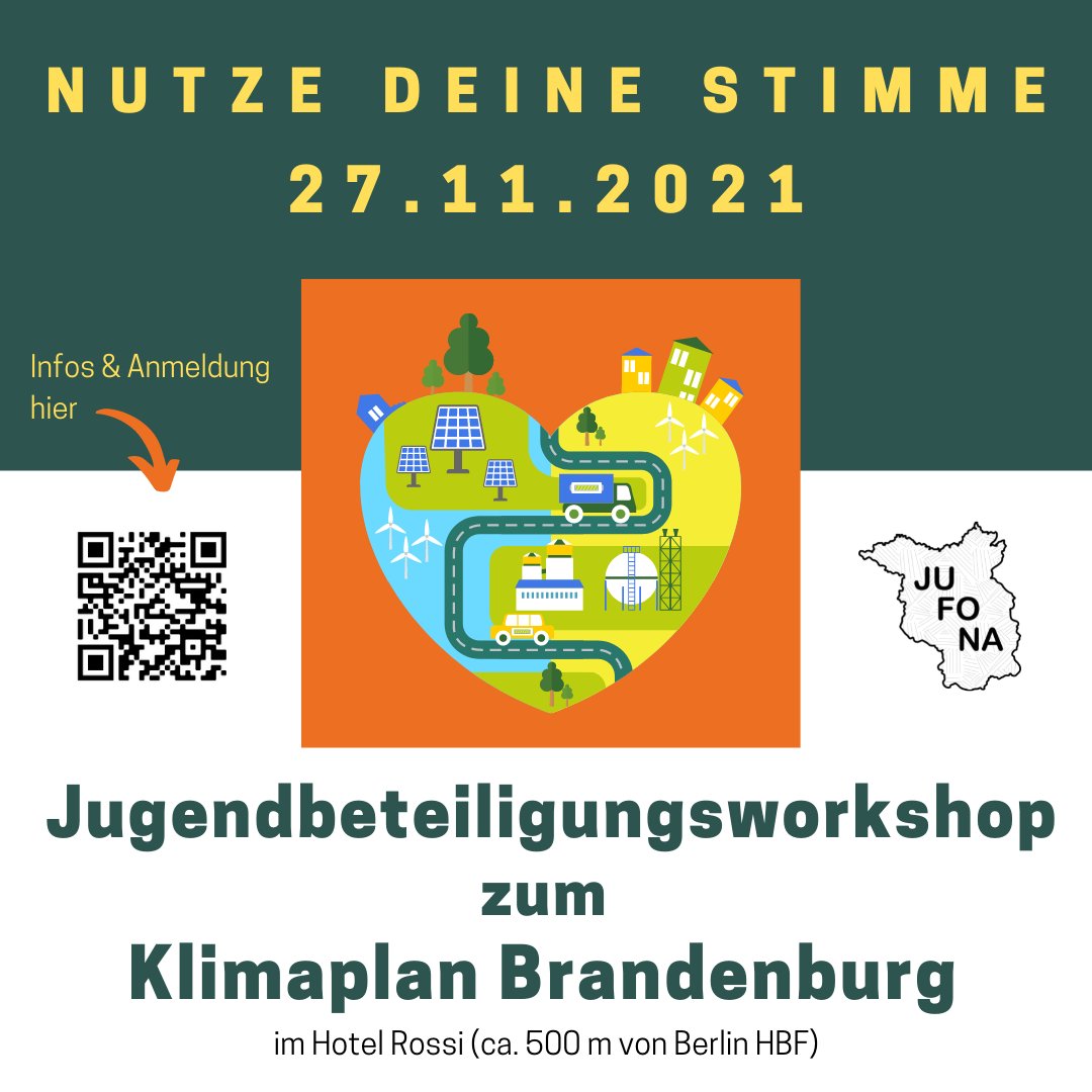 #Brandenburg hat keinen (Klima)Plan! Doch es zeichnet sich ab, dass Regierung und <a href="/MLUKBrandenburg/">MLUK Brandenburg</a> ihre miese Klimapolitik auch noch im Klimaplan festschreiben wollen. Zum Glück hat sich das @jufona_bb in den Beteiligungsprozess eingeklinkt. Also seid beim Jugendworkshop dabei!