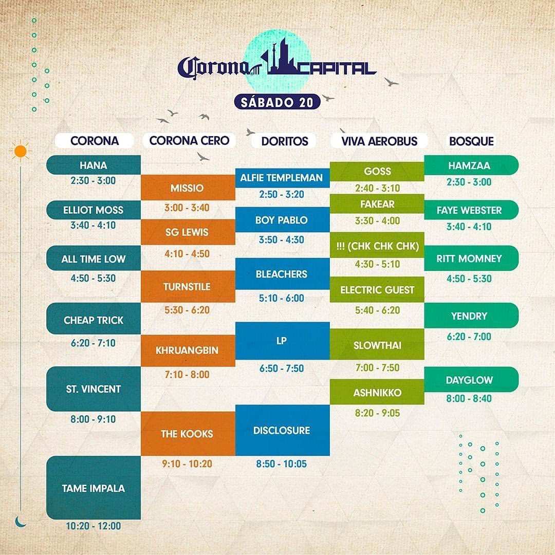 lineup_mx's tweet photo. Estos son los hotatios oficiales del @CoronaCapital 🤩 https://t.co/AlB0tmFZoZ