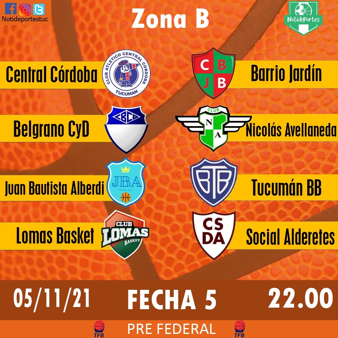 Notideportestuc's tweet photo. #PreFederal | Fecha 5️⃣

Esta noche, desde las 22hs tendremos mucho básquet sobre suelo tucumano. 

📊 ¡A tener en cuenta! 

@LomasBasket y @SocialAlderetes disputarán su partido el día sábado. https://t.co/F4J32dImbr