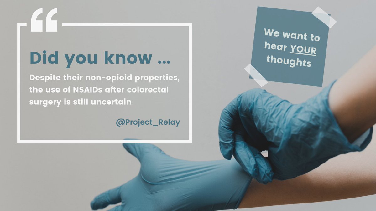 Project RELAY (@project_relay) on Twitter photo The <a href="/project_relay/">Project RELAY</a> survey is LIVE!
🎇NSAID after #colorectalsurgery🎇
Are you a healthcare professional who looks after patients after their #bowel #surgery? 👩🏻⚕️🧑🏾⚕️👨🏼⚕️
Please consider taking part in this short 5-min survey✏️:
leeds.onlinesurveys.ac.uk/nsaids-after-c… The <a href="/project_relay/">Project RELAY</a> survey is LIVE!
🎇NSAID after #colorectalsurgery🎇
Are you a healthcare professional who looks after patients after their #bowel #surgery? 👩🏻⚕️🧑🏾⚕️👨🏼⚕️
Please consider taking part in this short 5-min survey✏️:
leeds.onlinesurveys.ac.uk/nsaids-after-c…