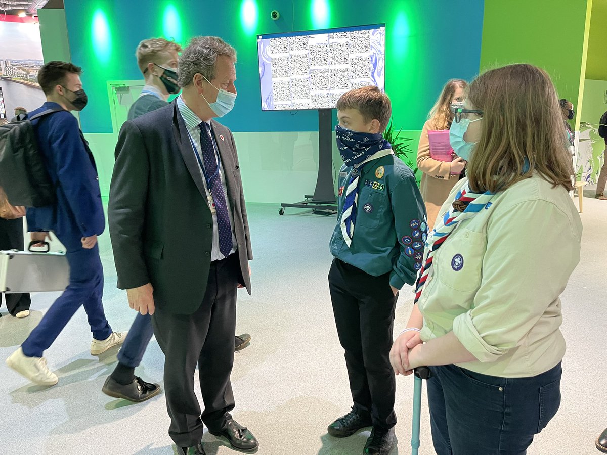 robmurray11's tweet photo. Fantastic to have @ScotSecofState speaking to Lewis who is #OneStepGreener Ambassador. He is a great example of how @scouts provide young people with #skillsforlife to then campaign on big issues such as protecting our environment. #cop26 #TogetherForOurPlanet #promisetotheplanet https://t.co/I711QpQAeQ