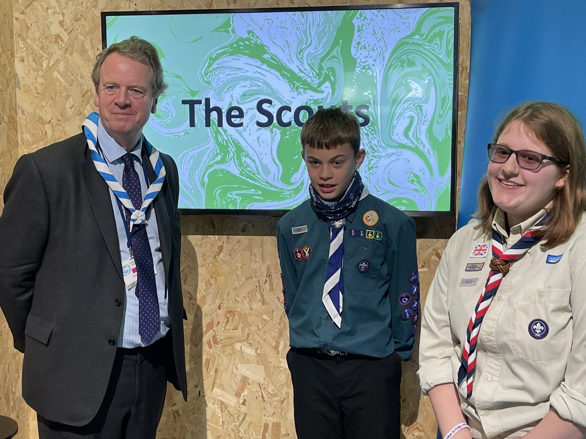 robmurray11's tweet photo. Fantastic to have @ScotSecofState speaking to Lewis who is #OneStepGreener Ambassador. He is a great example of how @scouts provide young people with #skillsforlife to then campaign on big issues such as protecting our environment. #cop26 #TogetherForOurPlanet #promisetotheplanet https://t.co/I711QpQAeQ