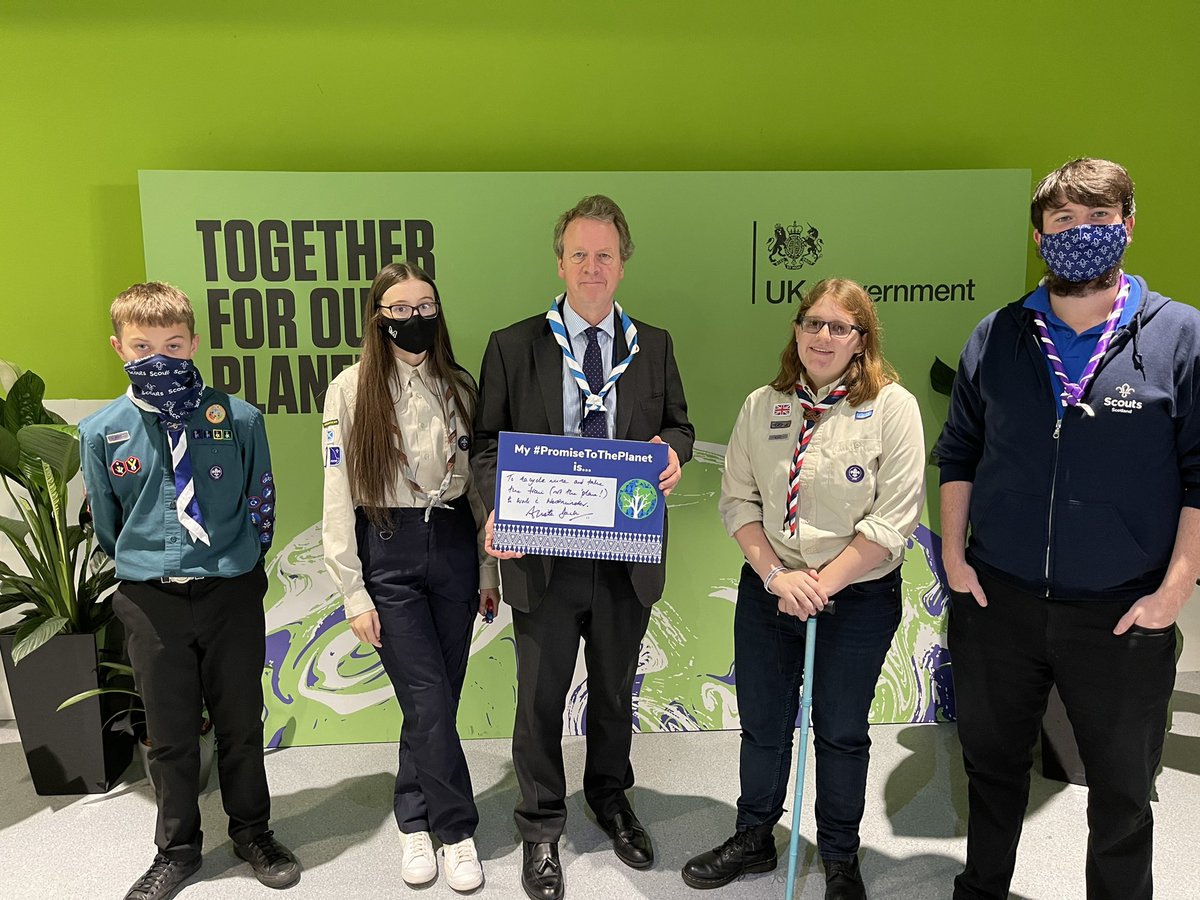 robmurray11's tweet photo. Fantastic to have @ScotSecofState speaking to Lewis who is #OneStepGreener Ambassador. He is a great example of how @scouts provide young people with #skillsforlife to then campaign on big issues such as protecting our environment. #cop26 #TogetherForOurPlanet #promisetotheplanet https://t.co/I711QpQAeQ