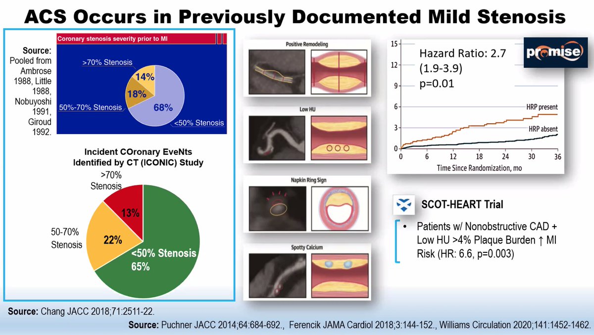 CardiacCTGuy's tweet photo. @lesleejshaw highlighting  #PROMISE #ROMICATII and  #SCOTHEART - ACS occurs in lesions with mild stenosis - important role of high-risk plaque and low CT attenuation plaque
Major role of #YesCCT for plaque detection and characterization, risk assessment
@BFoldyna  @AChoiHeart https://t.co/YCnNjjPvyZ