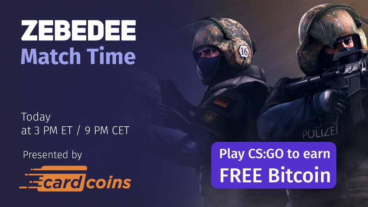 .<a href="/CardCoinsCo/">CardCoins</a> sponsored Match Time starts in a few hours. Get ready to show us your insane aim 😎
 ▶️ Play CS:GO for #Bitcoin or buy it with cash: zeb.gg/cardcoins 💸