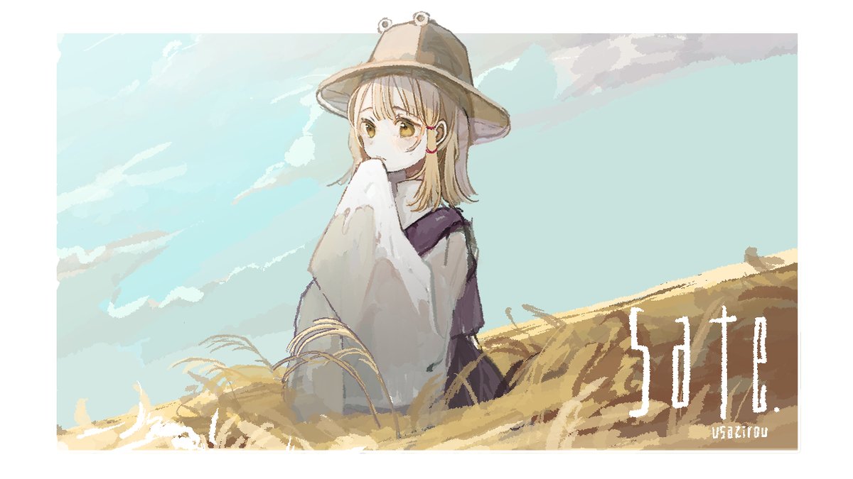 moriya suwako 1girl solo blonde hair hat yellow eyes wide sleeves vest  illustration images