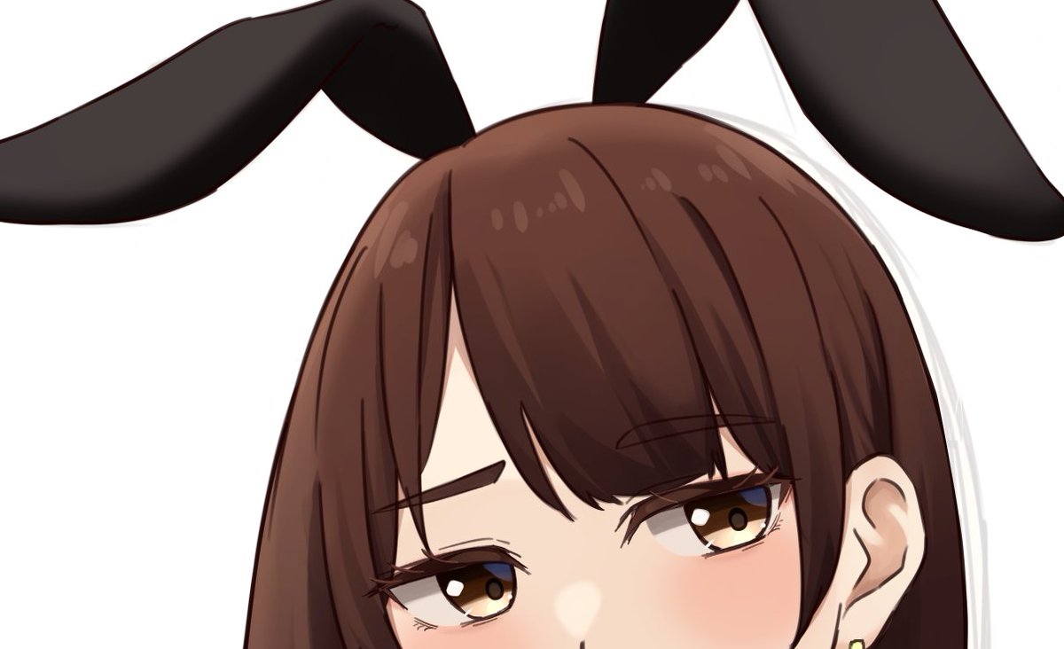 1girl solo brown hair animal ears rabbit ears white background brown eyes  illustration images