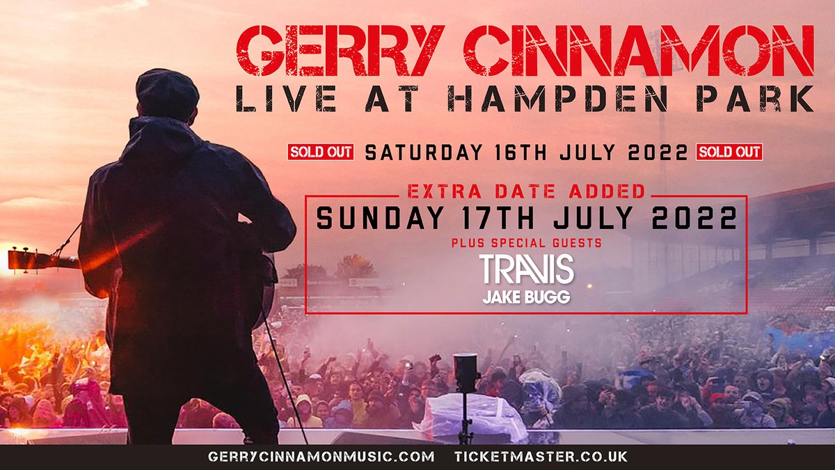 Hampden round two. Finally happening. The Saturday’s been sold out for years so about time I announced an extra night. Some line-up. Some weekend. Bonny's burning 🔥 _________________________ On sale 9am Friday 12th November. gerrycinnamonmusic.com/tickets