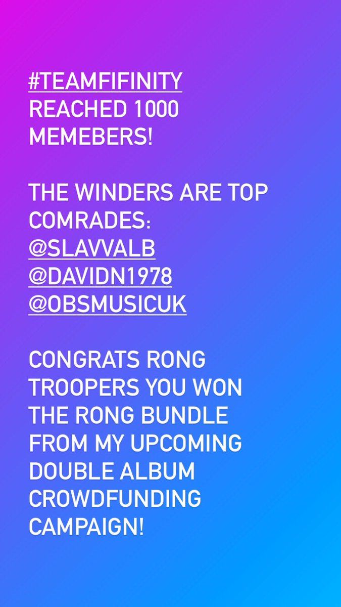 fifirong's tweet image. My Campaign launching in Sunday!

#teamfifinity @SlavaValbe @DavidN1978 @OBsMusicUk won 🥇 the Rong Bundle (24 track album pre-release, album demos, instrumentals, mosaic artwork, fine art lyric book and a chance to submit your Own photo in the mosaic album artwork) Congrats!