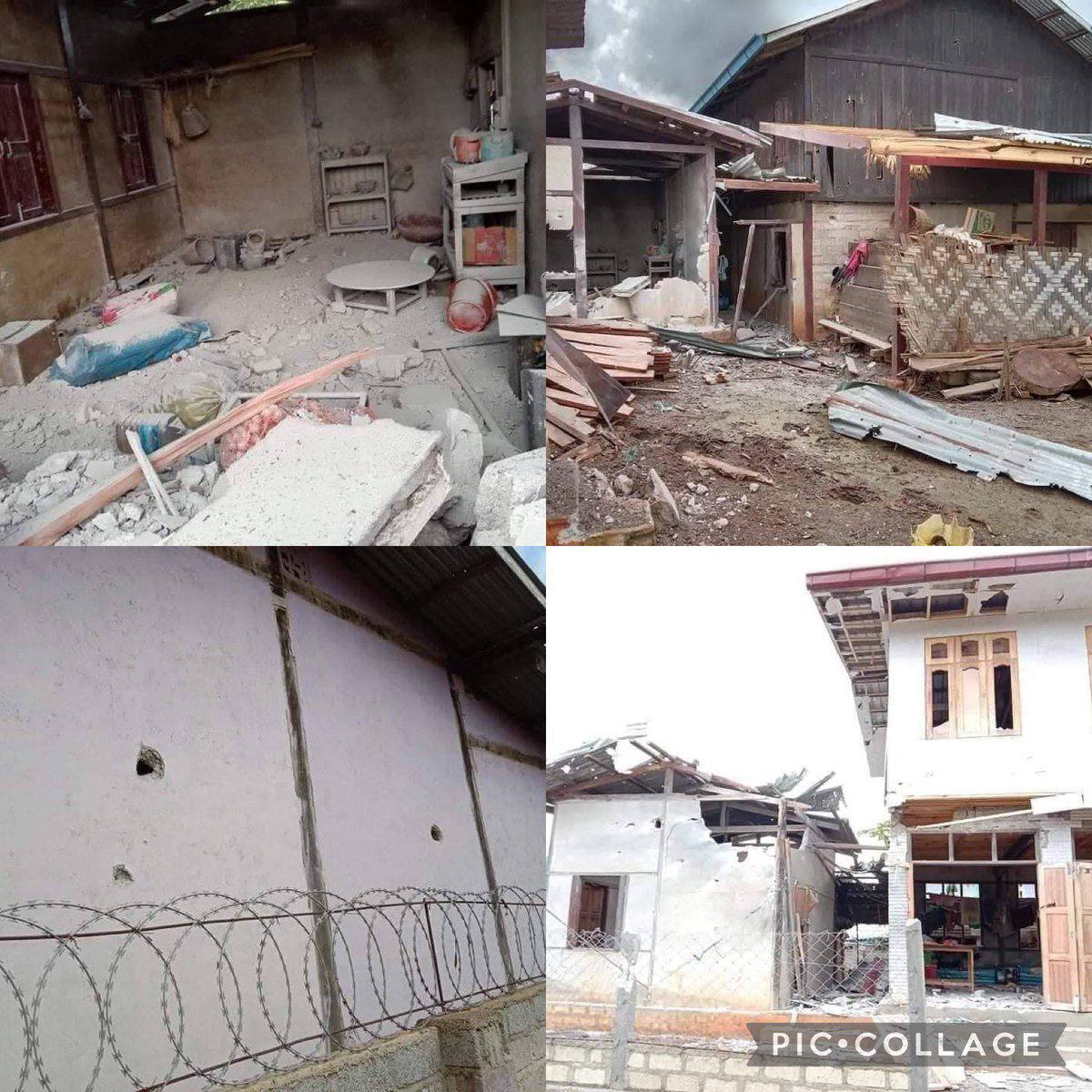 Joined force of KNDF+KA clashed w/ Junta troops in Sattaw village, KhaungEi tract,Karenni’s Pekhon town.Firefight continued a comrade from KA was KILLED,some wounded &amp; 6 homes damaged after coming under junta’s artillery fire.
#WhatsHappeningInMyanmar
