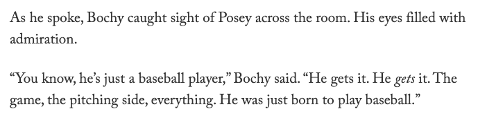Bochy (and Baggerly) sum it up as well as anyone could...Thanks for the memories <a href="/BusterPosey/">Buster Posey</a> #posey 
<a href="/extrabaggs/">Andrew Baggarly</a> <a href="/SFGiants/">SFGiants</a>