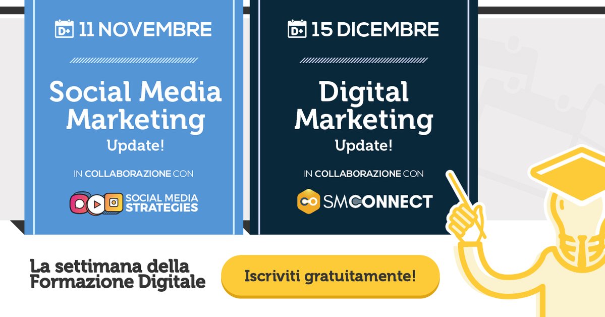 Stiamo tornando con due nuovi Day+ gratuiti: bit.ly/7formazione-Nu…
▪ l'11 novembre con il Day+ "Social Media Marketing Update" in collaborazione con <a href="/TheSMStrategies/">TheSMStrategies</a>
▪ il 15 dicembre con il Day "Digital Marketing Update 2022" in collaborazione con <a href="/TheSMConnect/">SMConnect</a> 
#7formazione