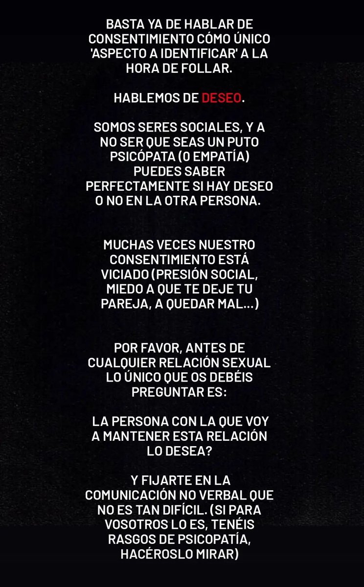 maviedouce's tweet photo. DEJEMOS DE HABLAR DE #CONSENTIMIENTO Y EMPECEMOS A HABLAR DE #DESEO. https://t.co/lMY7b4Be6S