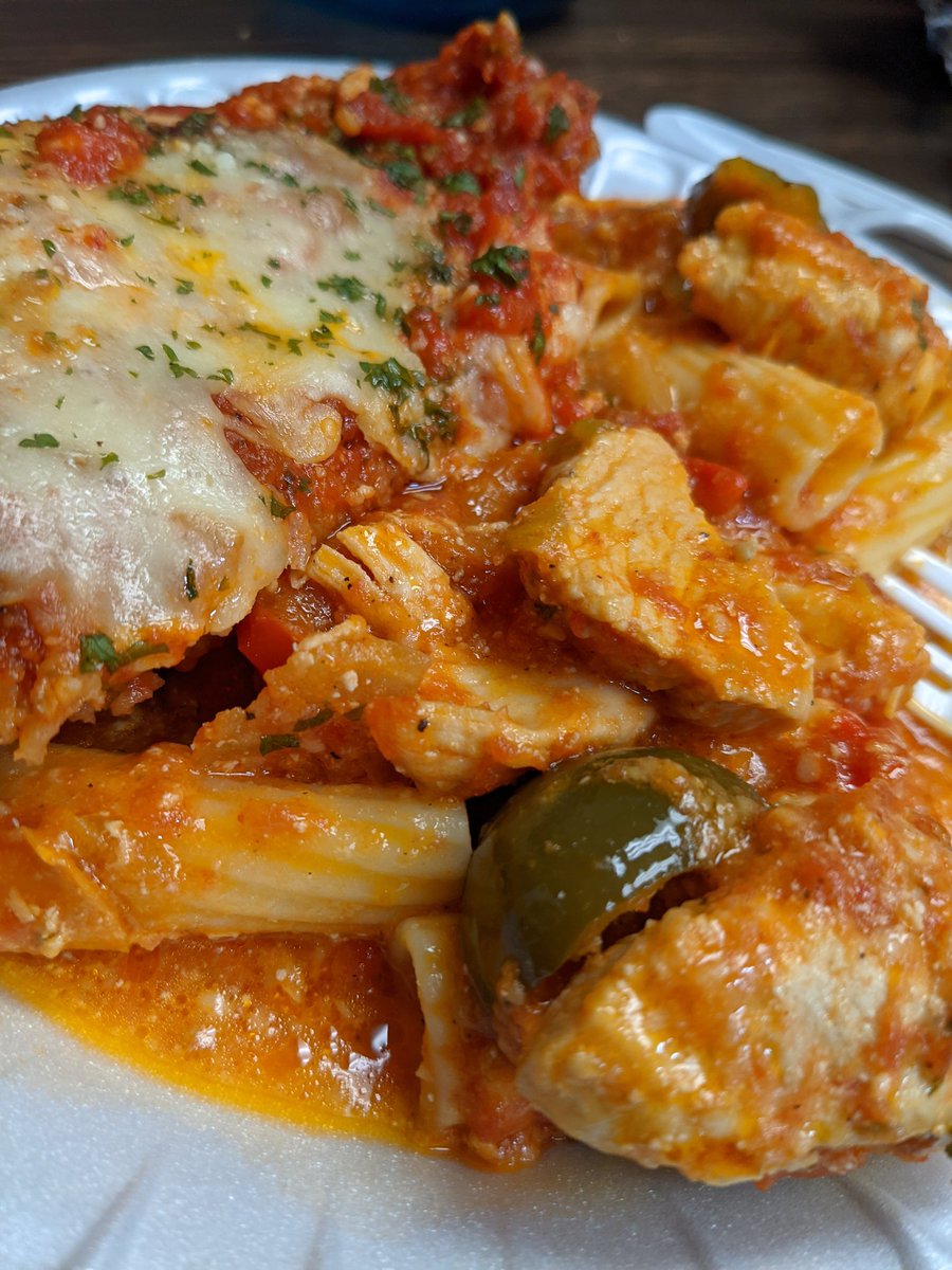 Tolerated13's tweet photo. When it's a food day at work, and the sales rep brings both Chicken Riggies and Chicken Parmesan! #Winning #TGIF #EssentialAF https://t.co/qbnhD7L62u