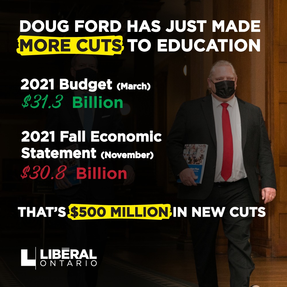 StevenDelDuca's tweet photo. Half a billion dollars. That's how much Doug Ford is cutting from Ontario's students &amp; schools. He is stealing from our children’s future to help buy a highway for his ultra-rich friends. #onpoli

More: https://t.co/4GCT9Oevyo https://t.co/zuTPvDfOuZ
