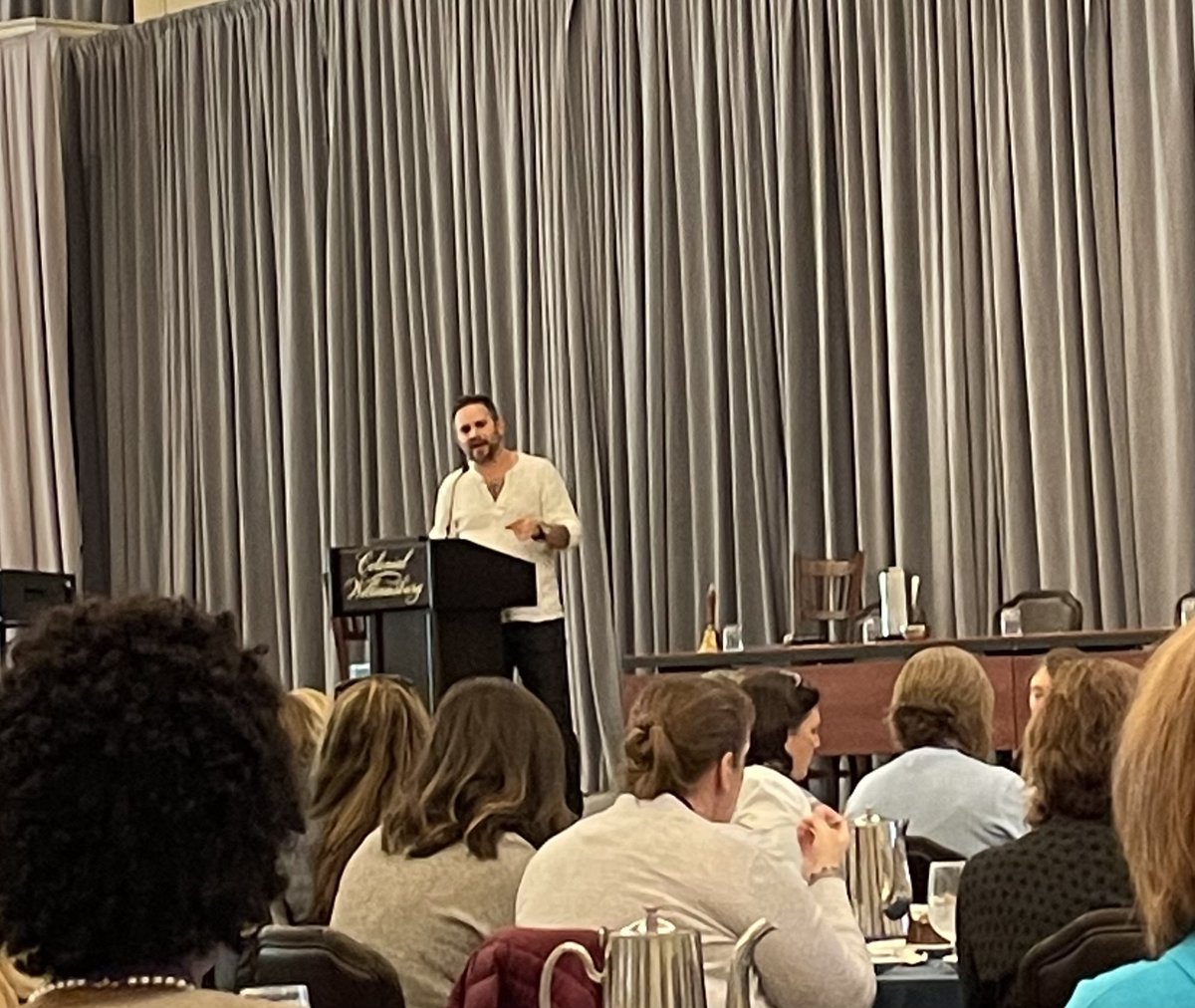 TaughtytheHokie's tweet photo. “Librarians are the keepers of our nations values. I can’t imagine having the power you do to teach our children the stories and information. Librarians have the most amazing power.”  Author Jeff Zentner #VAASL21 @jeffzentner 🤓❤️ https://t.co/ID0HZd1ocS