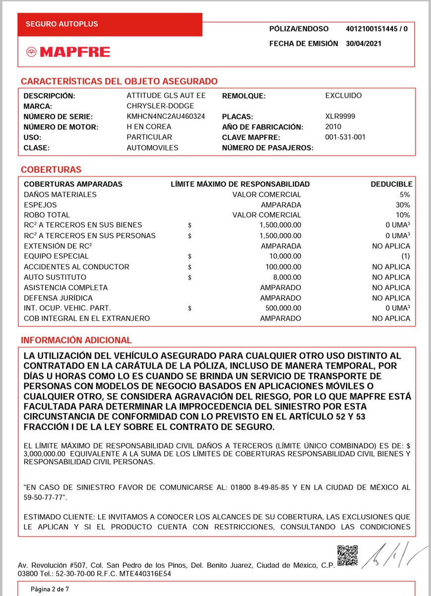 ARTUROVILLEGASC's tweet photo. #Fraude y #PublicidadEngañosa  por seguros @MAPFRE_MX , todavez que se indica #Autosustituto cubierto #FALSO (que aplica solo en pérdida total) y no mientras el vehículo esté en reparación ,"En toda la póliza #NO dice eso",#NOSEDEJENSORPRENDER . Exibo cobertura #Compartir https://t.co/NteT5NxZyr