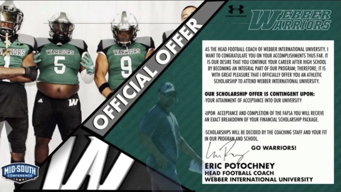 BowlanSmith's tweet photo. After talking to @Coach_Morris66 I’m happy to say I’ve received my 3rd offer from @WebberFB 

@Coach_CDukes @CoachBT9 @smittygjme4 @Coach_Shanks @CoachMosley_BHS @coachalvy https://t.co/S3HPdfzm9O
