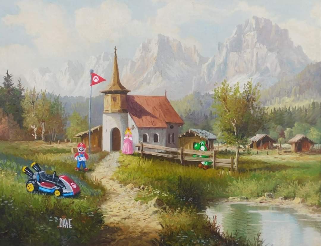 Mario Kart added to a Thrifted Painting.