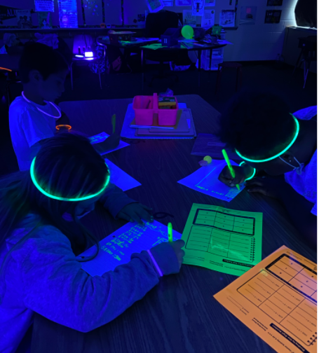 MillerEduLeader's tweet photo. Check out Glow Day in 5th grade Math! @BeckyParker_WE @UCPSNC @AngelaFoster71 @AGHoulihan @Renee_McKinnon1 @SusanRodgersS4 Problem-solving and academic language to explain our thinking! https://t.co/lncWuIvJhm