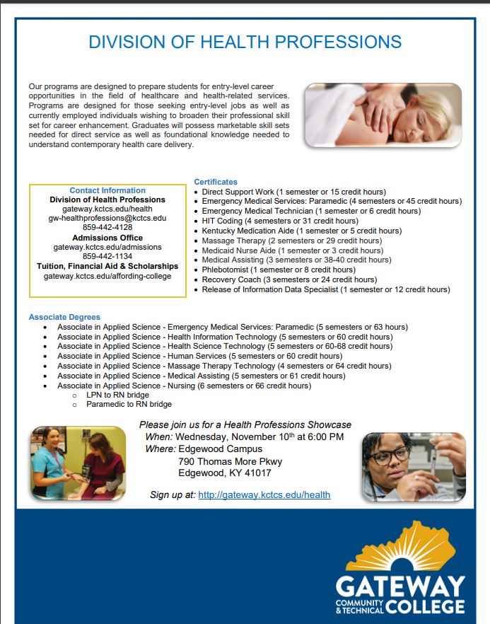 Do you enjoy helping others? Gateway's Health Profession programs will put you on the fast track to helping and healing.  Sign up at: gateway.kctcs.edu/health
#connectgrowserve #connectgrowadvance