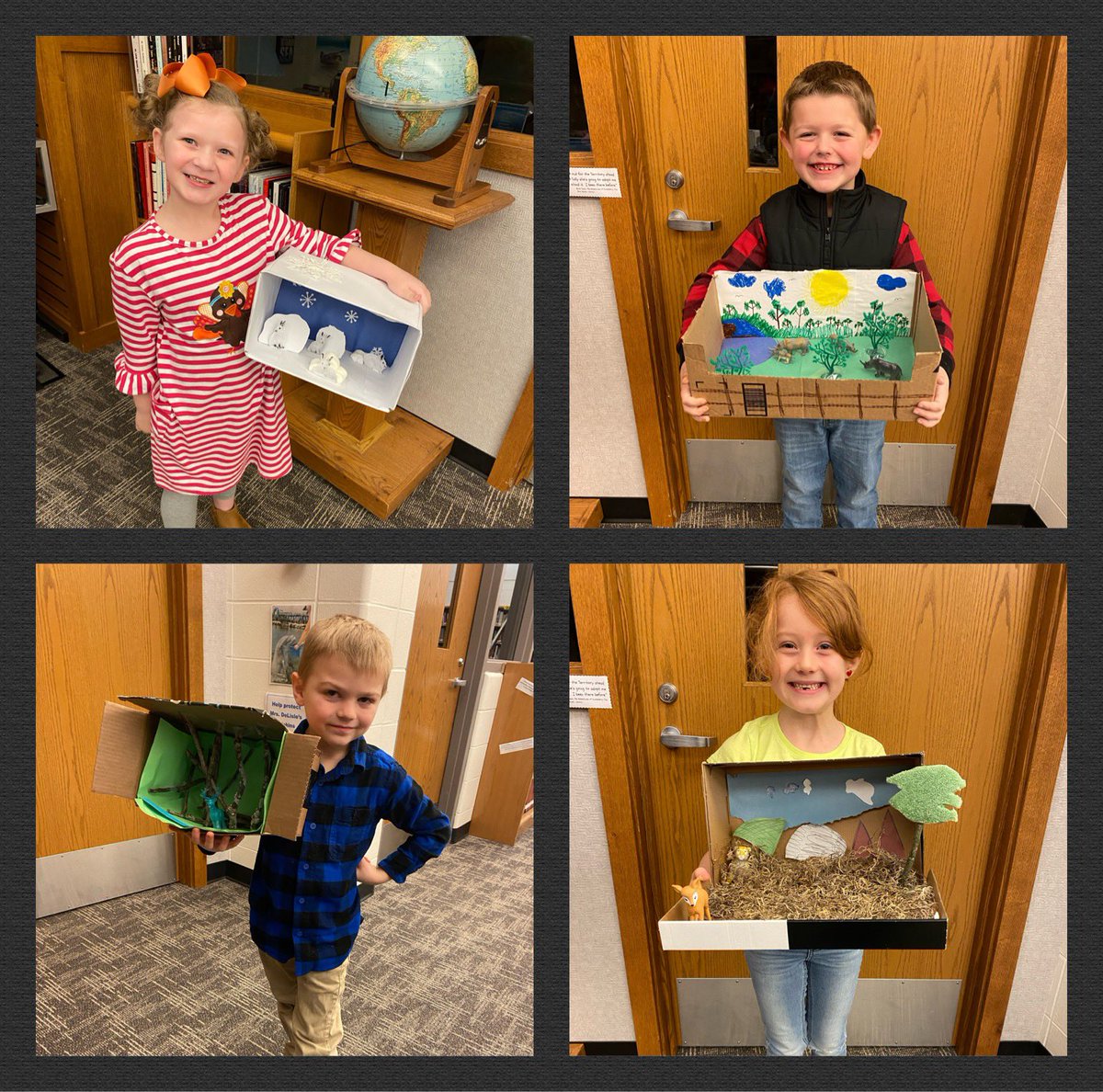 S-DOA First Graders have been researching animals this week.  They wrote persuasive letters to a Zookeeper asking him/her to put their chosen animal in the Zoo. Today they shared the animal habitats they made with the class.  They did great!#watchsunmandearborn  <a href="/SDOnlineAcademy/">Sunman-Dearborn Online Academy</a>