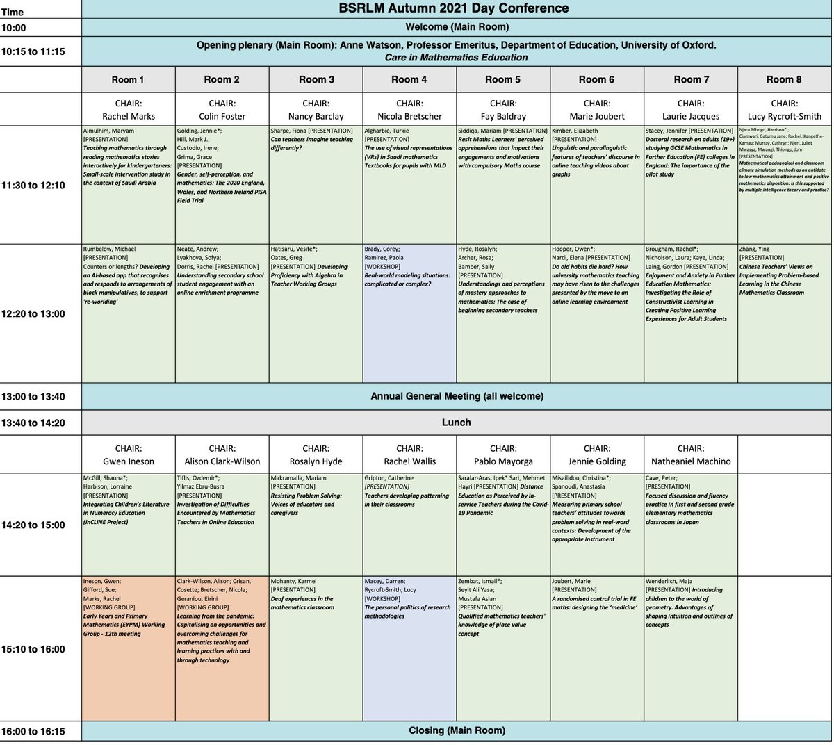 The wait is almost over. Our <a href="/BSRLM_maths/">BSRLM</a> autumn conference takes place tomorrow. See the programme for the day below. #BSRLMNov21 #AcademicTwitter 
bsrlm-members.org.uk/pages/15-confe…