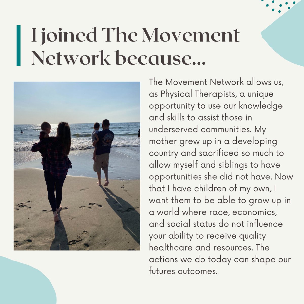 Mvmt_Network's tweet photo. Meet one of our Movement Network volunteer physical therapists! If you are interested in joining TMN, please message us! #PTTwitter https://t.co/TKknO6Qpf1
