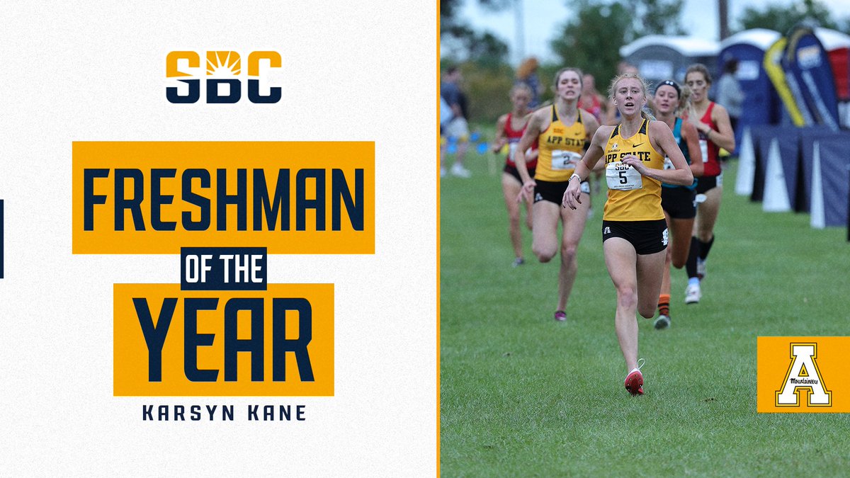 SunBelt's tweet photo. 𝗪𝗢𝗠𝗘𝗡'𝗦 𝗙𝗥𝗘𝗦𝗛𝗠𝗔𝗡 𝗢𝗙 𝗧𝗛𝗘 𝗬𝗘𝗔𝗥.

Karsyn Kane of @AppTF_XC is also the #SunBeltXC Women's Freshman of the Year. ☀️ 👟

📰 » https://t.co/BFn8W4o3GX https://t.co/uPC6LMisYz