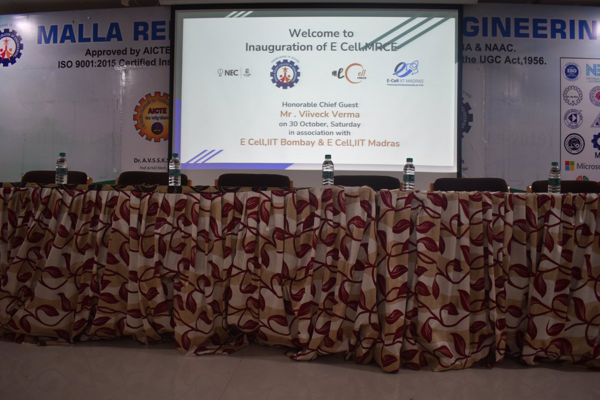 ecell_mrce's tweet photo. Malla Reddy College of Engineering has officially inaugurated its own Entrepreneurship Cell in association with E Cell, IIT Madras, and E Cell, IIT Bombay. We thank our honorable chief guest Mr. Viiveck Varma Sir for his presence and guidance on the initial steps of E Cell, MRCE https://t.co/9h91Py3Esg