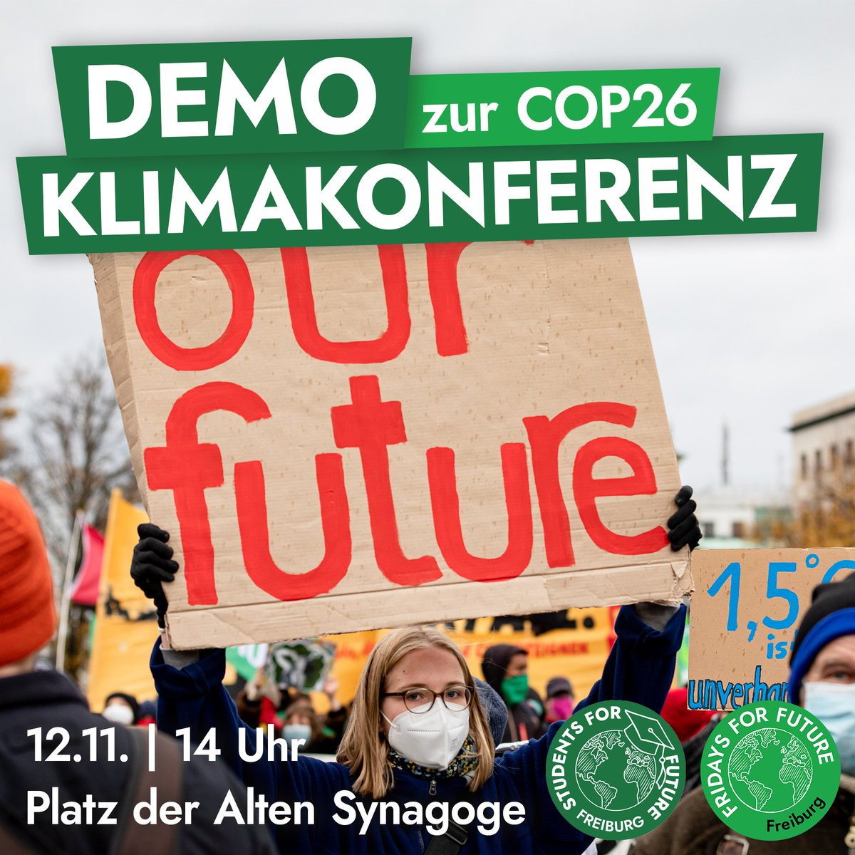 🔥 KLIMASTREIK ZUR WELTKLIMAKONFERENZ 🔥

12.11 | 14.00 Uhr | Platz der alten Synagoge

In Glasgow diskutieren die Regierungschef*innen derzeit über unsere Zukunft. ✨

Doch Menschen des globalen Südens sind wegen ungerechter Verteilung der Impfstoffe von der #COP ausgeschlossen.
