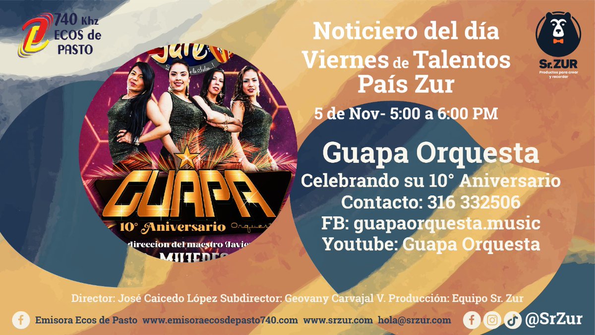 GuapaOrquesta's tweet photo. Gracias a Emisora @EcosdePasto por la invitación... Nos vemos hoy 5 p.m. 🎙️🎼 #SeguimosGuapeandoSalsa https://t.co/ZN3rFSWgFI