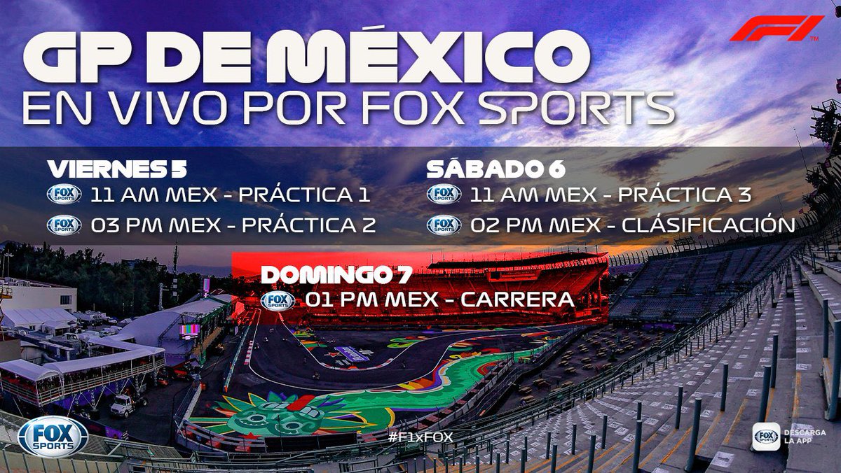 FIN DE SEMANA DE GP DE MÉXICO 🇲🇽 Esta es toda la actividad que podrás disfrutar en la pantalla de @FOXSportsMX. #F1xFOX #MexicoGP