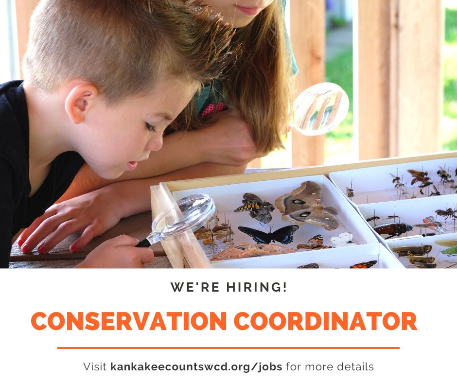 We're hiring for a full-time Conservation Coordinator! Applications are due on November 19, 2021. To view the job posting visit kankakeecountyswcd.org/jobs to learn more!

#Conservation #K3SWCD #soilandwater