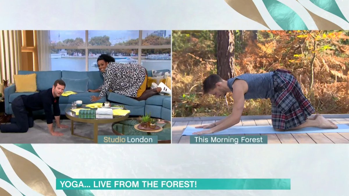My last day of TV from the trees today.  The Kilted Yogi's doing their wild yoga along with <a href="/AlisonHammond/">Alison Hammond</a> &amp; <a href="/radioleary/">Dermot O'Leary</a> following along in the studio.