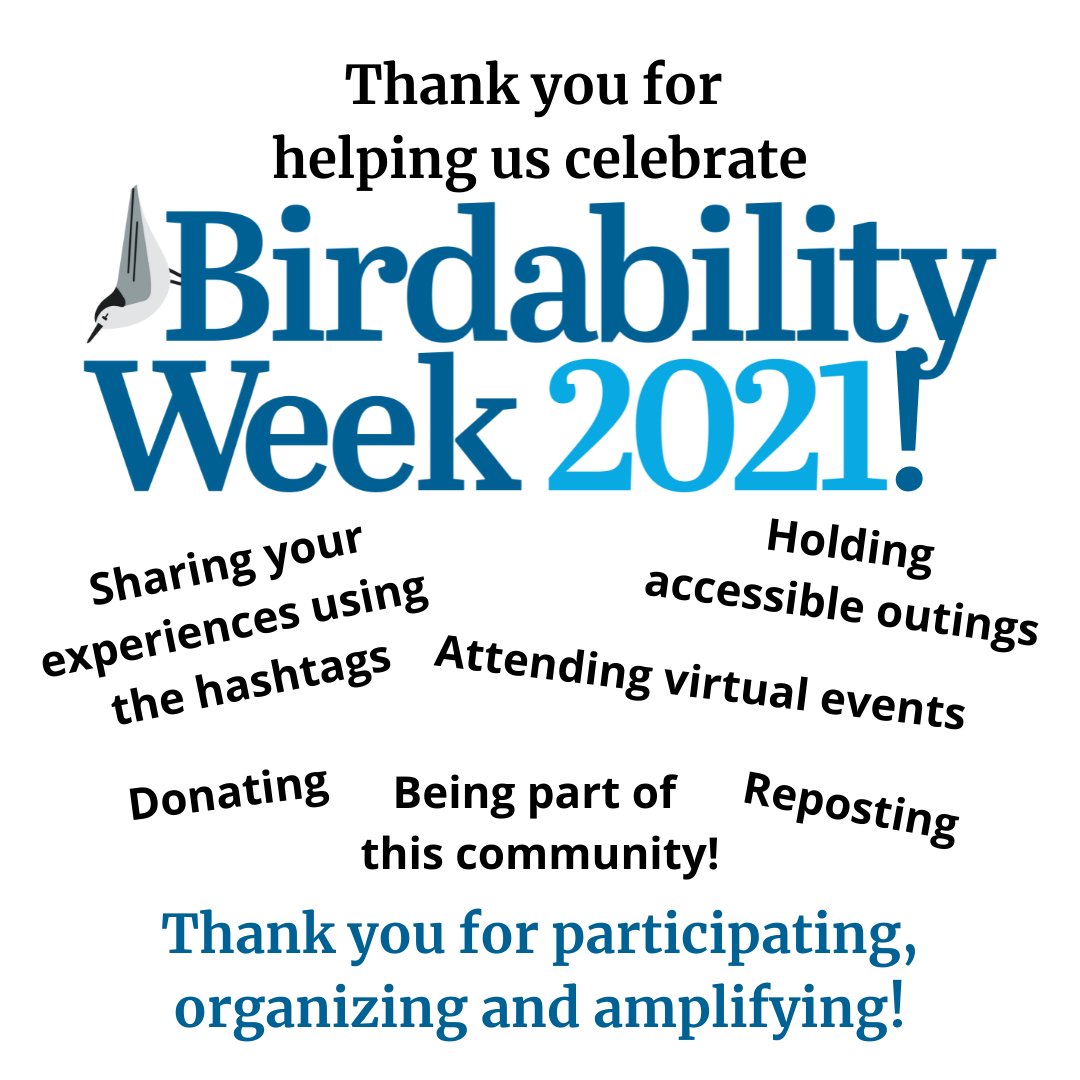 birdability's tweet photo. However you participated, thank you for helping us celebrate #BirdabilityWeek2021! It was a great success; our Birdability Coordinator wrote up her lessons and reflections on the Birdability Blog: https://t.co/MpJuHNuyIe Thank you @audubonsociety! Get excited for 2022!! https://t.co/4taVQHc9Cy