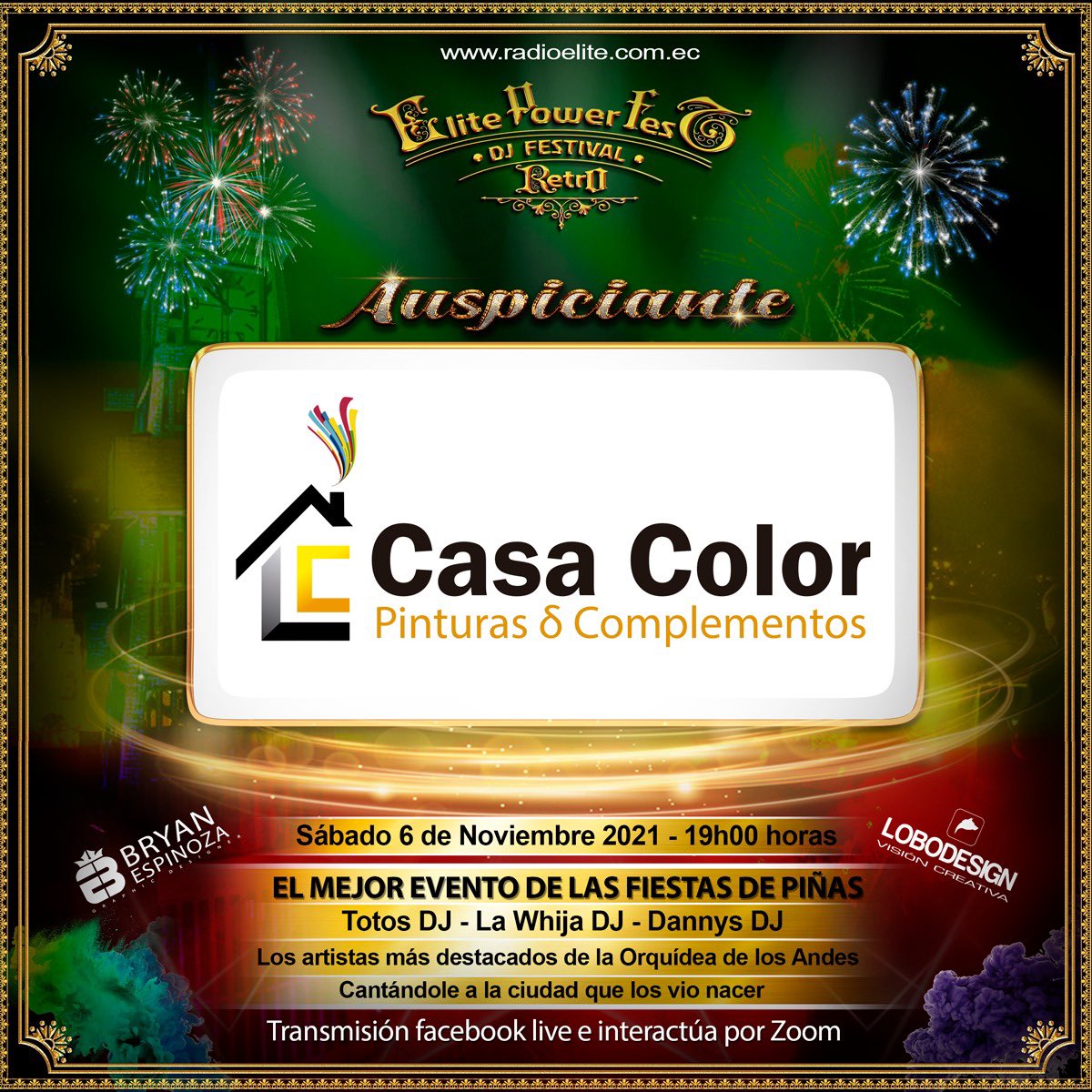 RadioElite1027's tweet photo. Gracias a nuestro auspiciante del mejor evento de las #FiestasDePiñas 🎊🍾
#ElitePowerFest y #TodasLasVocesTodas

#CasaColor,tienda de pinturas.En Piñas: Av. Independencia,frente al Recinto ferial
📞099-325-6736

#ElitePowerFest #elmejoreventodelaño #HomenajeAPiñas #auspiciantes https://t.co/Lw2J4AyEGe
