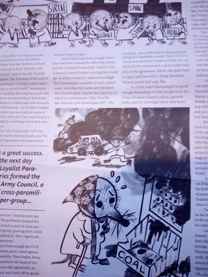 JohnnyMuggins's tweet photo. I was asked to write a section of children's book about the Sunningdale Agreement for the centenary edition of The Vacuum. So I did. 
Oh, and they're all shrews. 
Look at those drawings. Aren't they gorgeous? I don't know who Fionnuala Doran is, but she's amazing. https://t.co/LIhR8BFc8K