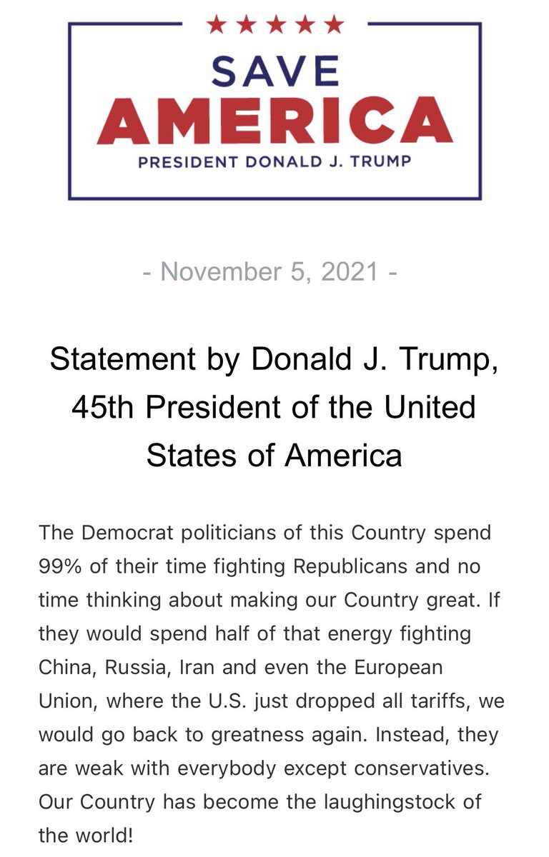 RSBNetwork's tweet photo. Statement by Donald J. Trump, 45th President of the United States of America https://t.co/mfpgcRzseS