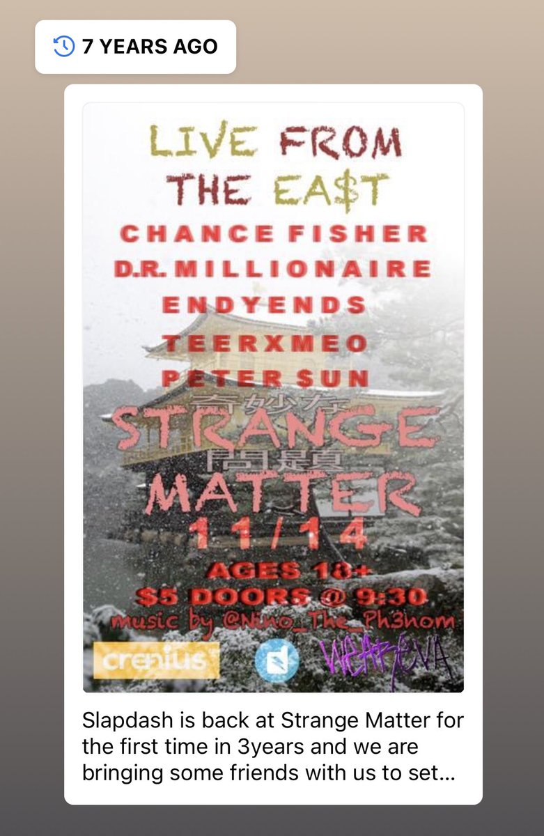 This was a legendary sold out show. After <a href="/SlapdashRVA/">The Big, Bad, Mighty</a> getting kicked out of Strange Matter and banned for 3 years we returned with this monumental sold out show. 7 years ago. Shout out <a href="/MRCHANCEFISCHER/">Uncle Chance</a> cuz he can’t be tagged in the photo haha