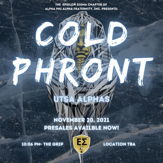 Esig_Alphas's tweet photo. COLD PHRONT 2K21 IS HERE🥶❄️
Saturday, November 20, the @Esig_Alphas are bringing you the livest party of the semester! Be there or here about it! #Presale tickets are available now via link in bio. @Esig_Alphas
—
Hurry up before it’s too late‼️
#ColdPhront #AlphaPhiAlpha https://t.co/EqOxLzthtS